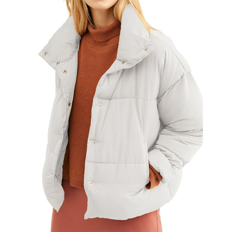 Langwyqu Solid Color Long Sleeved Women Winter Fashion Puffer Jacket Lightweight Coat | Walmart (US)