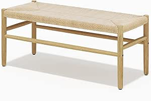 Recaceik Indoor Entryway Bench with Paper Cord Ottoman, Mid-Century Long Bench with Rubber Wood L... | Amazon (US)