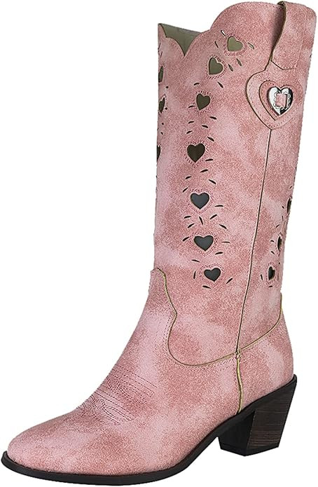 Erocalli Cowgirl Boots Women Heart Western Cowboy Boots for Girls Heart Hollow Mid Calf Fashion C... | Amazon (US)