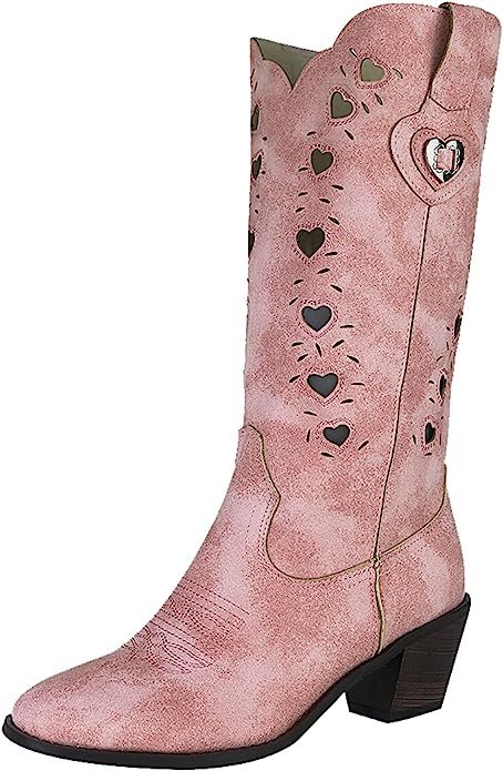 Erocalli Cowgirl Boots Women Heart Western Cowboy Boots for Girls Heart Hollow Mid Calf Fashion C... | Amazon (US)
