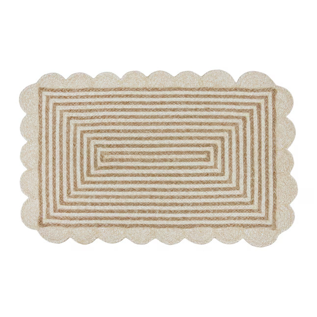 allen + roth 2 x 3 (ft) Braided Polypropylene Natural Ivory Rectangular Indoor/Outdoor Stripe Thr... | Lowe's