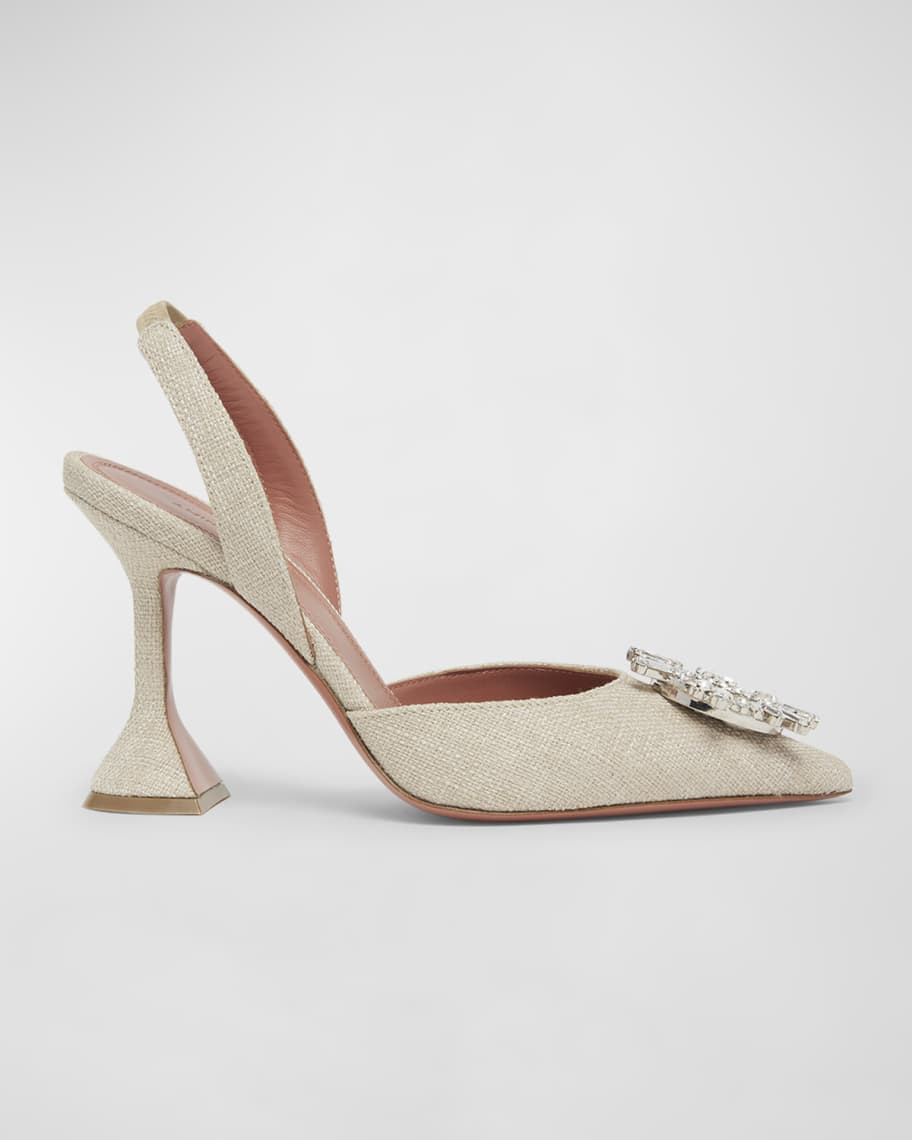 Amina Muaddi Begum Canvas Ornament Slingback Pumps | Neiman Marcus
