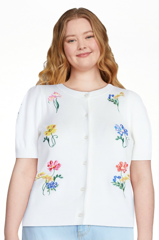 Free Assembly Women's and Women's Plus Embroidered Cardigan Sweater with Puff Sleeves, Lightweigh... | Walmart (US)