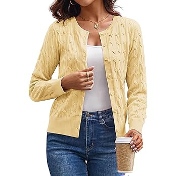 GRACE KARIN Womens Long Sleeve Button Up Cable Knit Cardigan Lightweight 2026 Crewneck Button Dow... | Amazon (US)