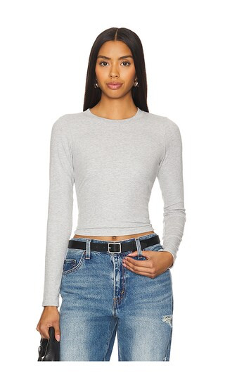 Luxe Rib Long Sleeve Baby Tee in Heather Grey | Revolve Clothing (Global)