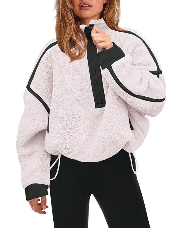 Panadila Womens Half Zip Sherpa Fleece Pullover Soft Oversized Sweatshirt with Pockets Warm Fuzzy... | Amazon (US)