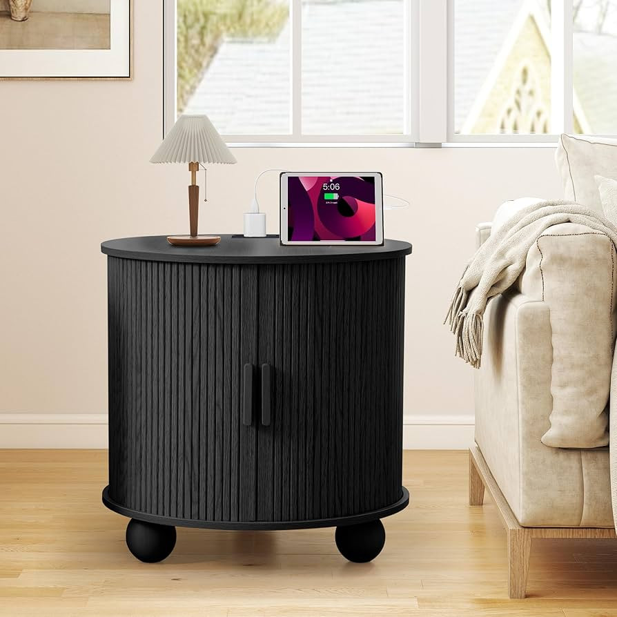 AVZEAR 24" Large Round End Table with Charging Station, Farmhouse Fluted Sofa Side Table with Sli... | Amazon (US)