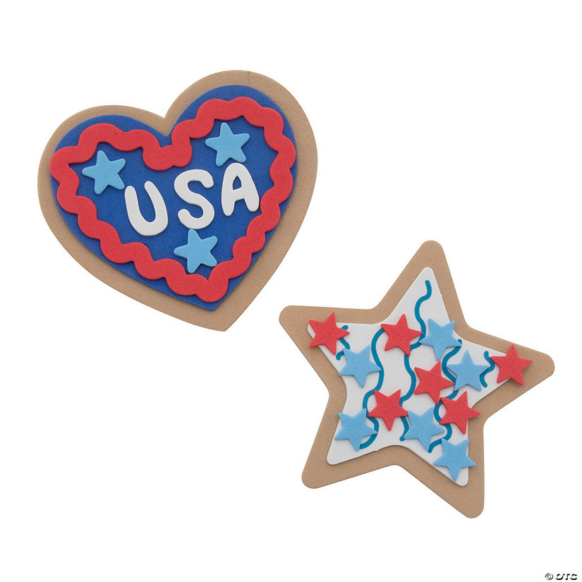 3 1/2" - 3 3/4" 4th of July Star and Heart Cookie Magnet Craft Kit - Makes 12 | Oriental Trading Company