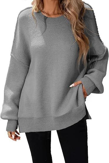 SunnyMelody Womens Oversized Batwing Sweater Fall 2025 Crew Neck Pullover Knit Tops - Outside Sea... | Amazon (US)