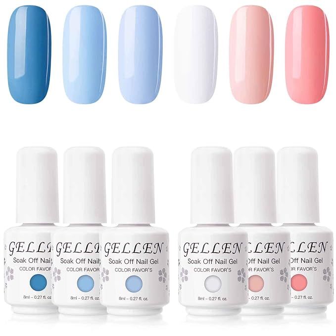 Gellen Gel Nail Polish Kit - Blue Peach 6 Colors- Popular Spring Summer Nail Art Design Colors Sa... | Amazon (US)