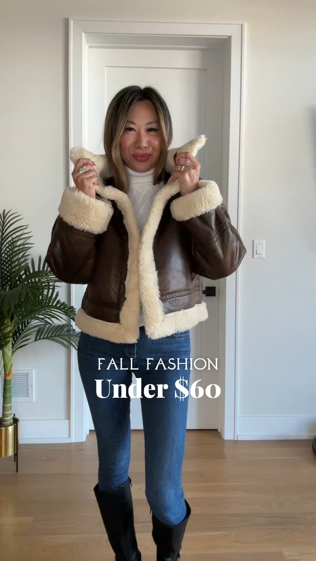 Fall fashion under $60 with @walmartfashion @walmart best fall outfits, shearling bomber jacket, camel coat, XS, turtleneck Xs, best wide leg denim size 3, black split hem leggings small. Best affordable fashion #walmartfashion #walmartfinds, #walmartpartner