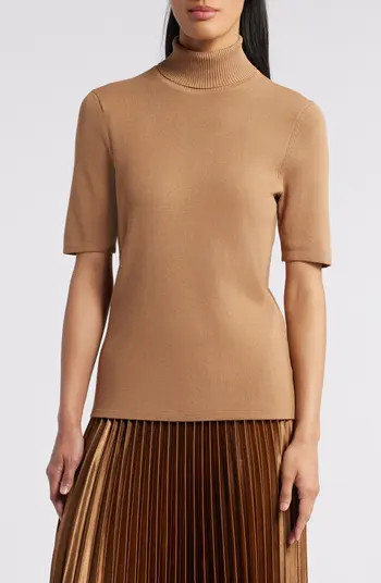 Anne Klein Turtleneck Short Sleeve Rib Sweater | Nordstrom | Nordstrom
