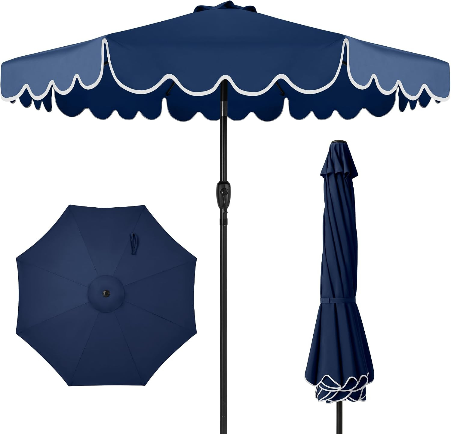 Best Choice Products 9ft Patio Market Umbrella with Scallop Trim, UV-Fade-Resistant 210g Canopy, Crank & Tilt, Wind Vent, Heavy-Duty Frame - Navy | Amazon (US)