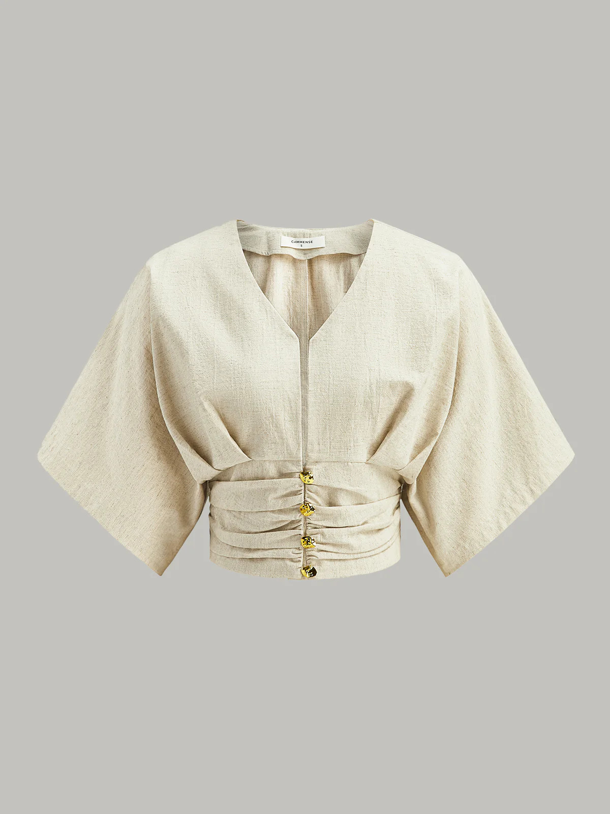 Cotton & Linen Kimono Sleeve Button Top | Commense