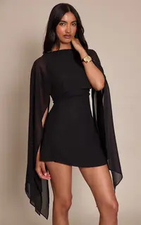 Black Cape Detail Mini Dress | PrettyLittleThing USA | PrettyLittleThing US