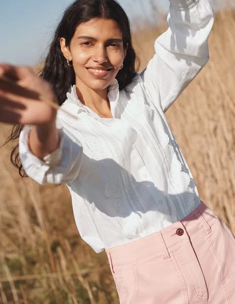 Broderie Ruffle cotton Shirt - White | Boden US | Boden (US)