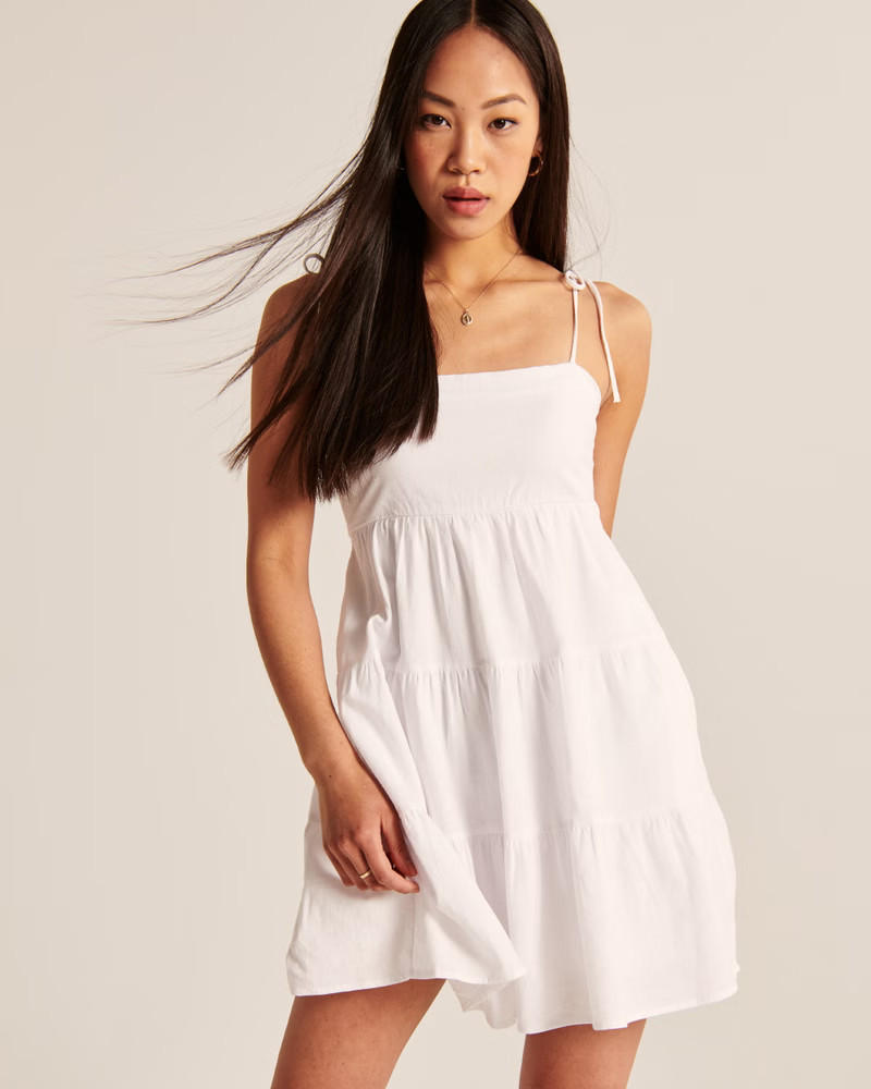 Tie-Strap Tiered Mini Dress | Abercrombie & Fitch (US)