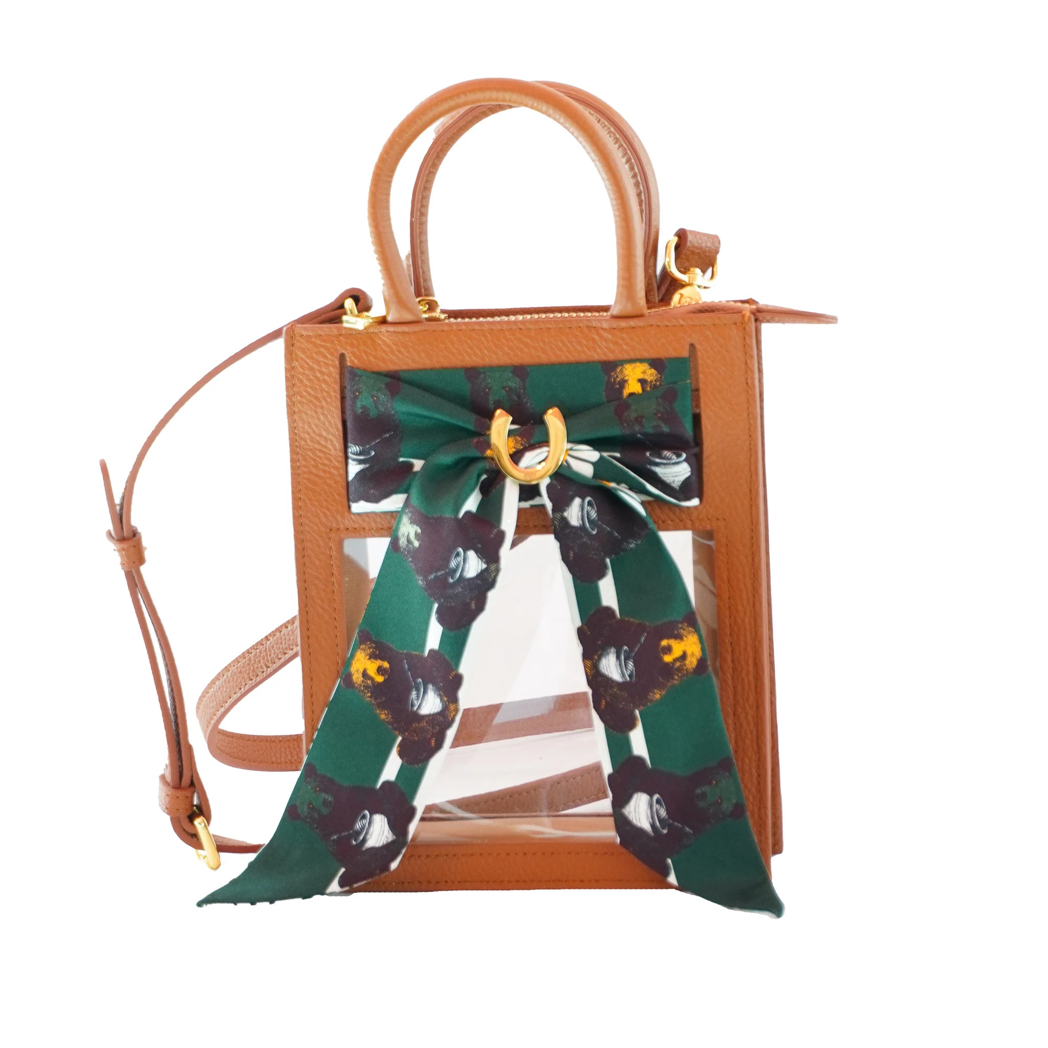 Stadium Approved Leather Top Handle Purse with Silk Twill Skinny Scarf Baylor | Hampton Road Designs, LLC