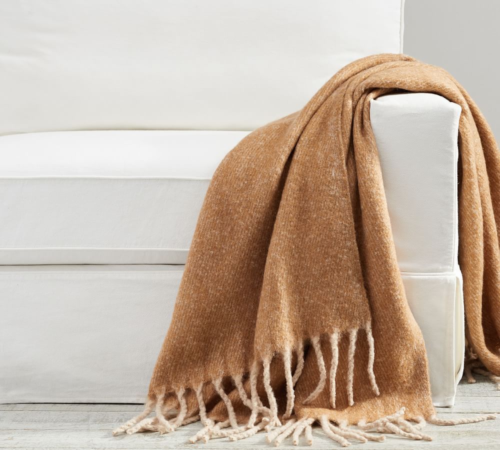 Hayes Twill Faux Mohair Throw, 50 x 60", Camel | Pottery Barn (US)