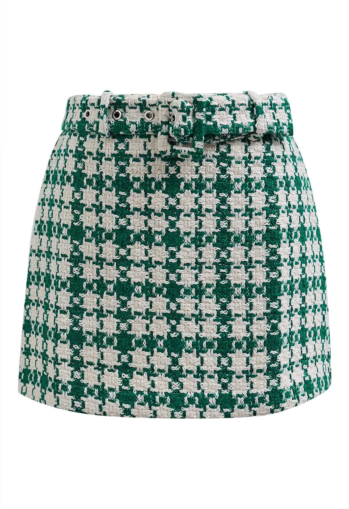Houndstooth Tweed Mini Bud Skirt | Chicwish