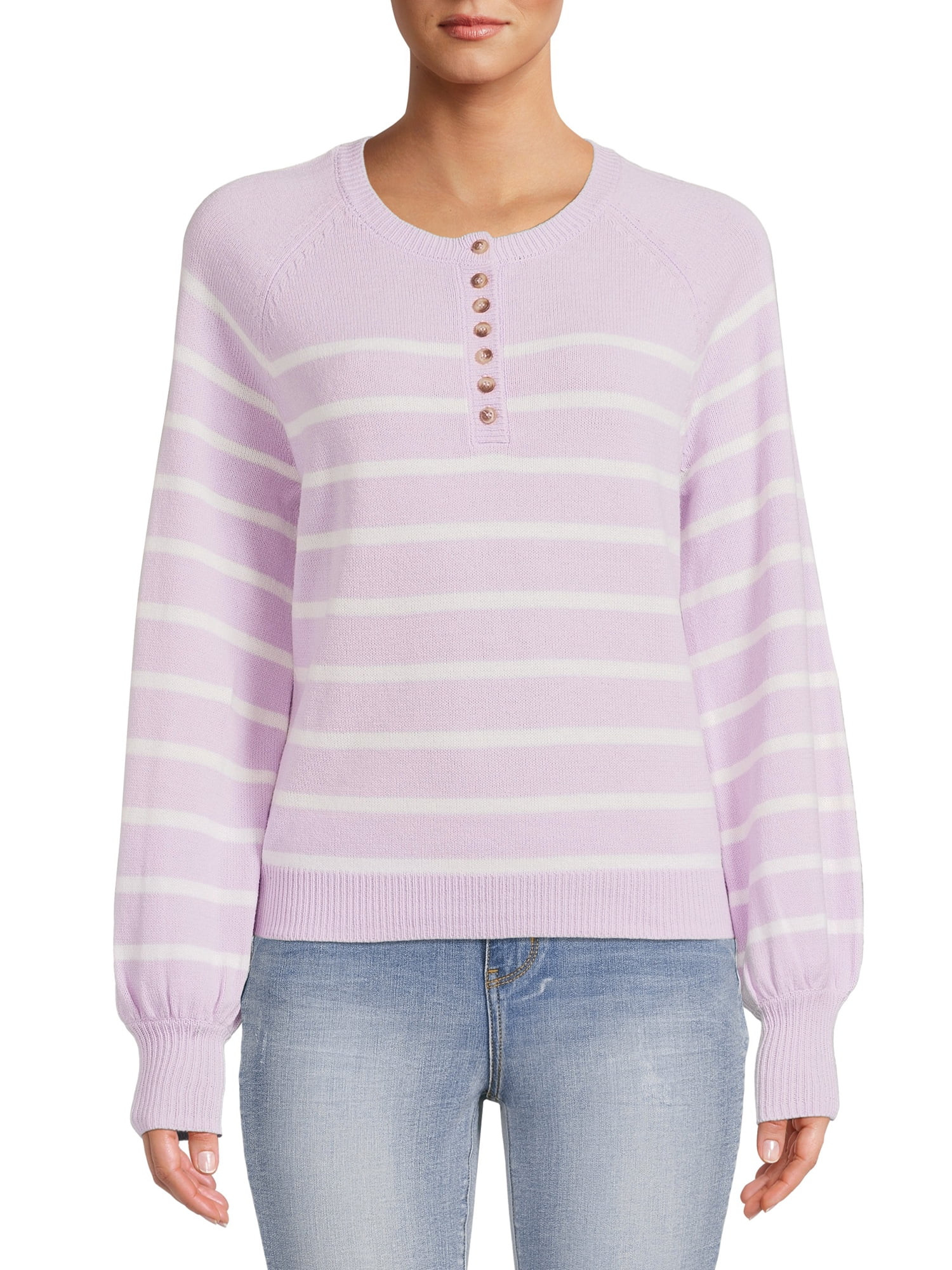 Time and Tru Women's Long Sleeve Henley Sweater - Walmart.com | Walmart (US)