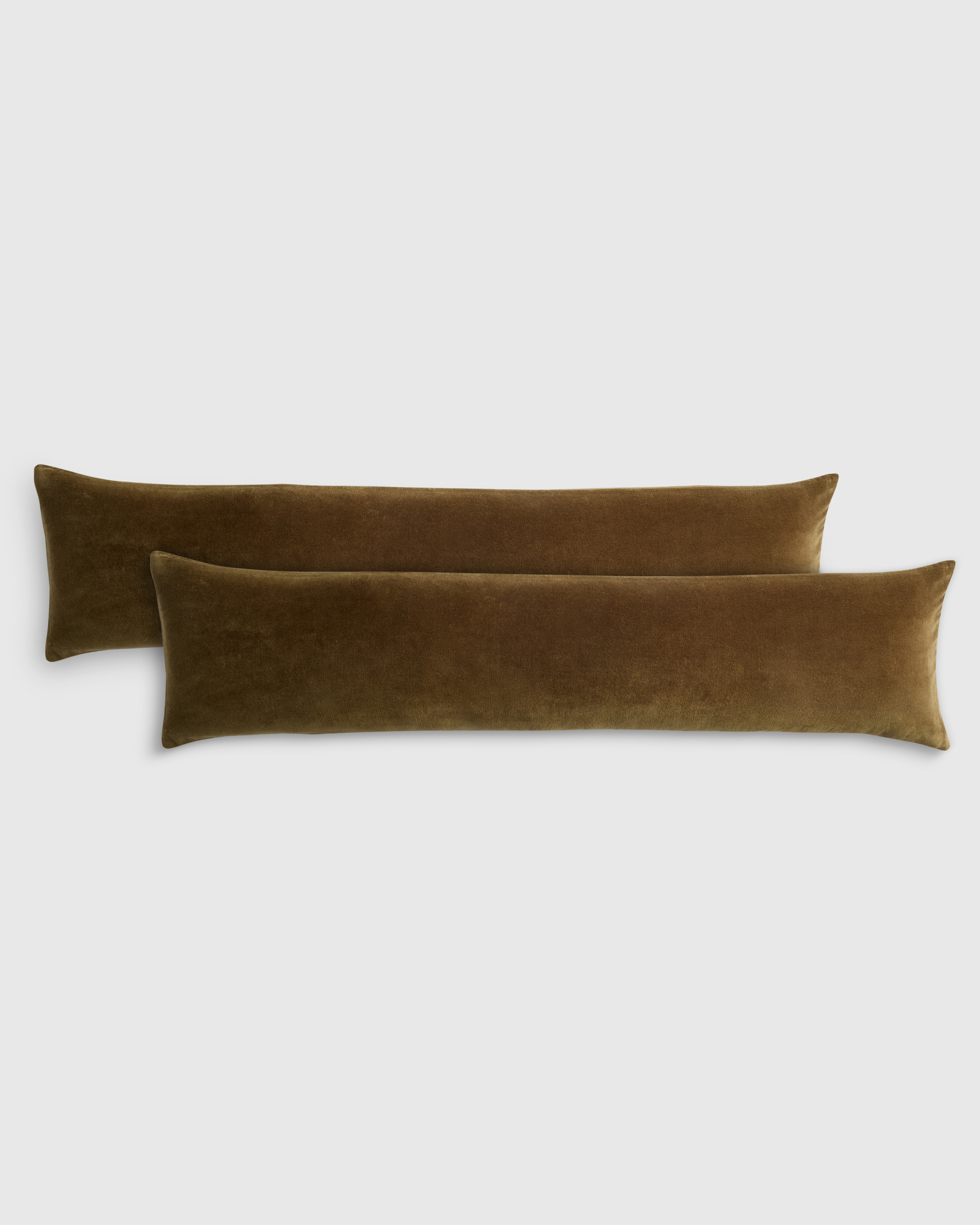 Quince | Cotton Velvet Oversized Lumbar Pillow Cover in Olive, Size 12""x48 | Quince