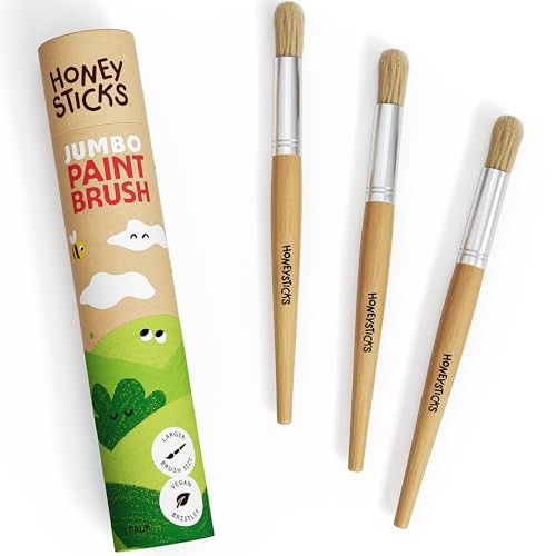 Honeysticks Jumbo Paint Brush Set - 3 Pack. Jumbo Paint Brushes for Kids with a Large Wood Handle for Easy Grip. Perfect for Toddler and Preschool Painting. Handy Storage Container. Vegan. | Amazon (US)