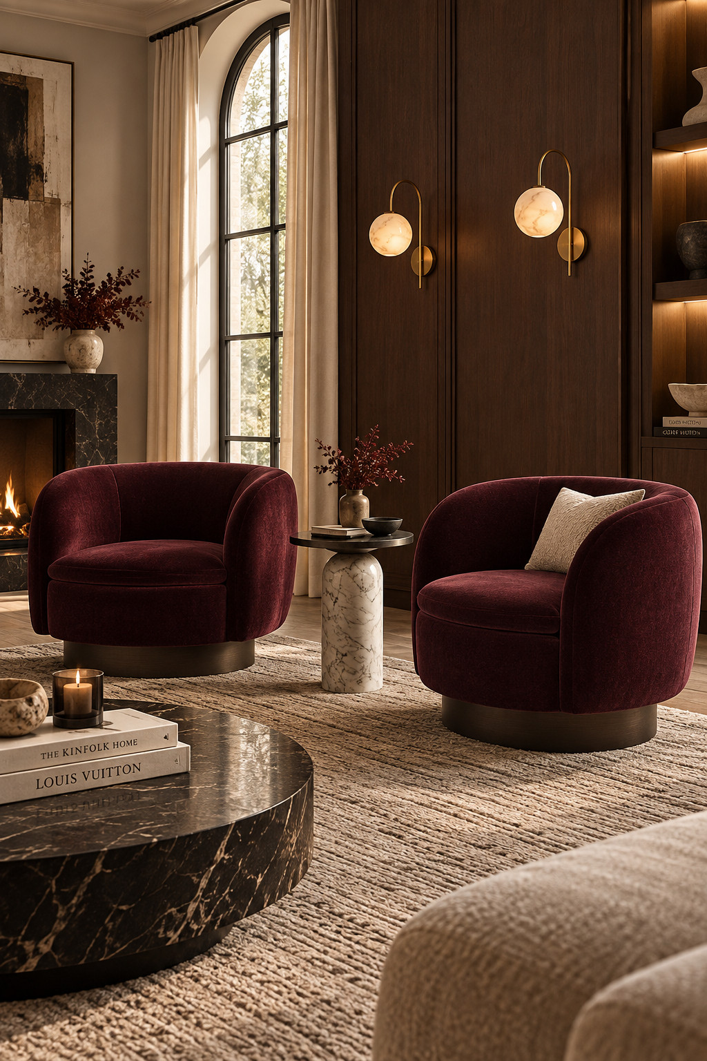 Burgundy is having such a moment for fall interiors and these velvet chairs are stunning. I love the rich wine tone with dark wood, marble, warm lighting, and creamy neutrals. Such an easy way to bring fall color into a modern living room.
#BurgundyDecor #VelvetChair #CB2Home #FallInteriorDesign #MoodyLivingRoom #FallHome #AccentChairIdeas #LuxuryDecor #ModernLivingRoom #CozyFallHome 

 #LTKSeasonal #LTKHome #LTKSaleAlert