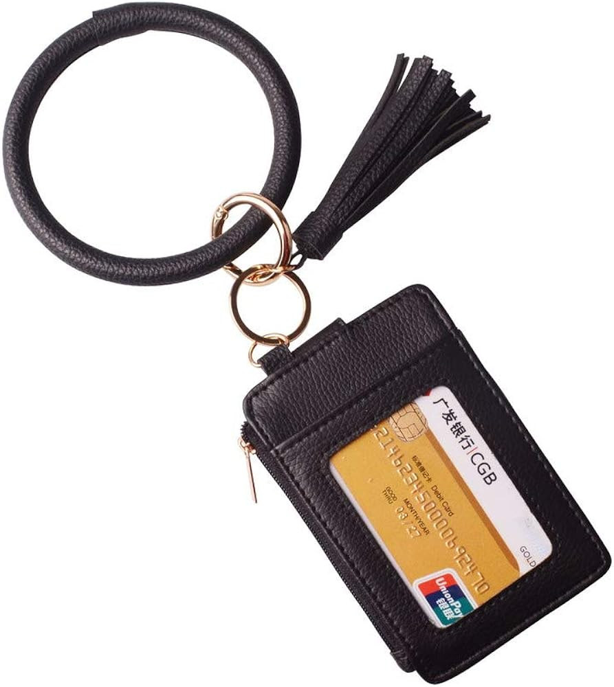 Lantintop Multifunctional Bangle Key Ring Card Holder PU Leather Round Keychain With Matching Wristl | Amazon (US)