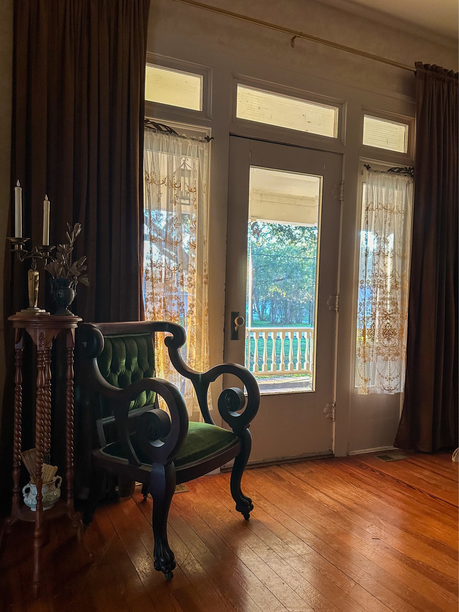 These velvet room darkening curtains and gold embroidered sheers are an elegant addition to my entryway. Hung high on a gold curtain rod with beautiful swan finials, the look is stylish while being cost and energy efficient. 

#LTKfindsunder50 #LTKhome #LTKfindsunder100
