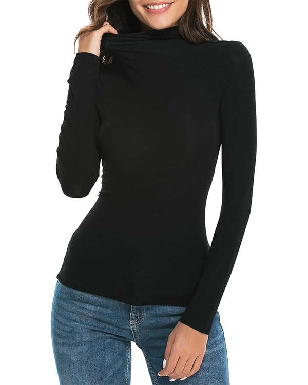 Womens Mock Turtleneck Long Sleeve Stretch Fitted Underscrubs Layer Tee Tops | Amazon (US)