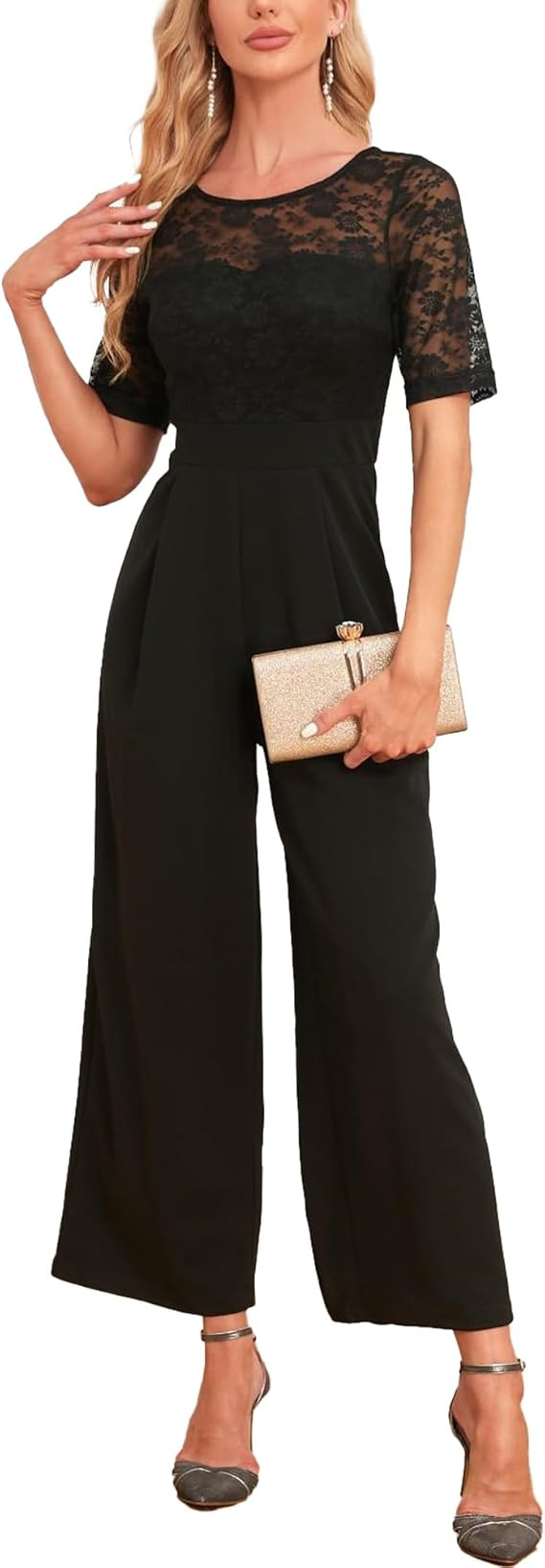 AQZ Womens Elegant Jumpsuits For Women Dressy Wedding Party One Piece Jumpsuit Wide Leg Formal Ro... | Amazon (US)