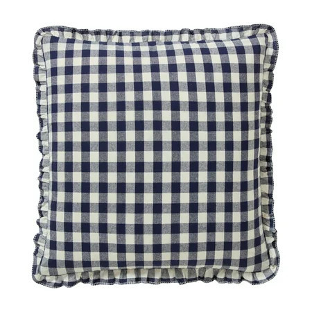 My Texas House 18" x 18" Blue Gingham Ruffle Decorative Pillow Cover | Walmart (US)