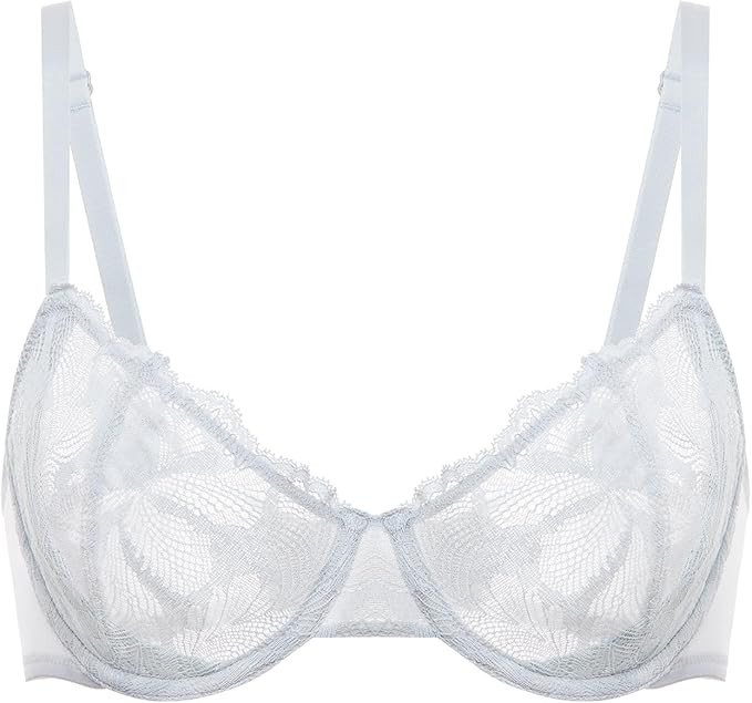 DELIMIRA Women's Balconette Bra Plus Size Lace Sexy Underwire Unlined Push Up See Through Bras | Amazon (US)
