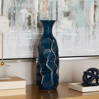 Blue Modern Smooth Glazed Stoneware Vase | Overstock.com Shopping - The Best Deals on Vases | 255... | Bed Bath & Beyond