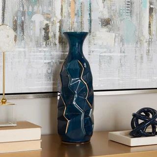 Blue Modern Smooth Glazed Stoneware Vase | Overstock.com Shopping - The Best Deals on Vases | 255... | Bed Bath & Beyond
