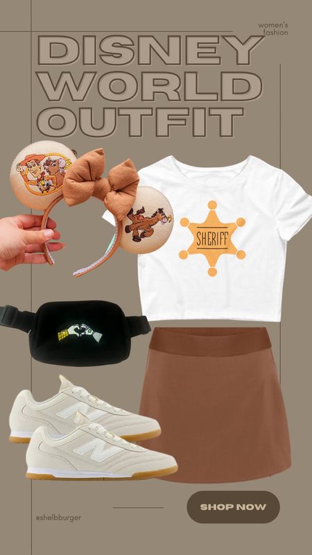 Women’s Toy Story inspired outfit for Disney World

• sheriff Woody crop top shirt
• brown active tennis skirt
• Woody and Bullseye Disney mouse ears
• Woody and Buzz heart hands belt bag
• neutral trendy New Balance shoes sneakers

#LTKtravel #LTKfindsunder100 #LTKsalealert