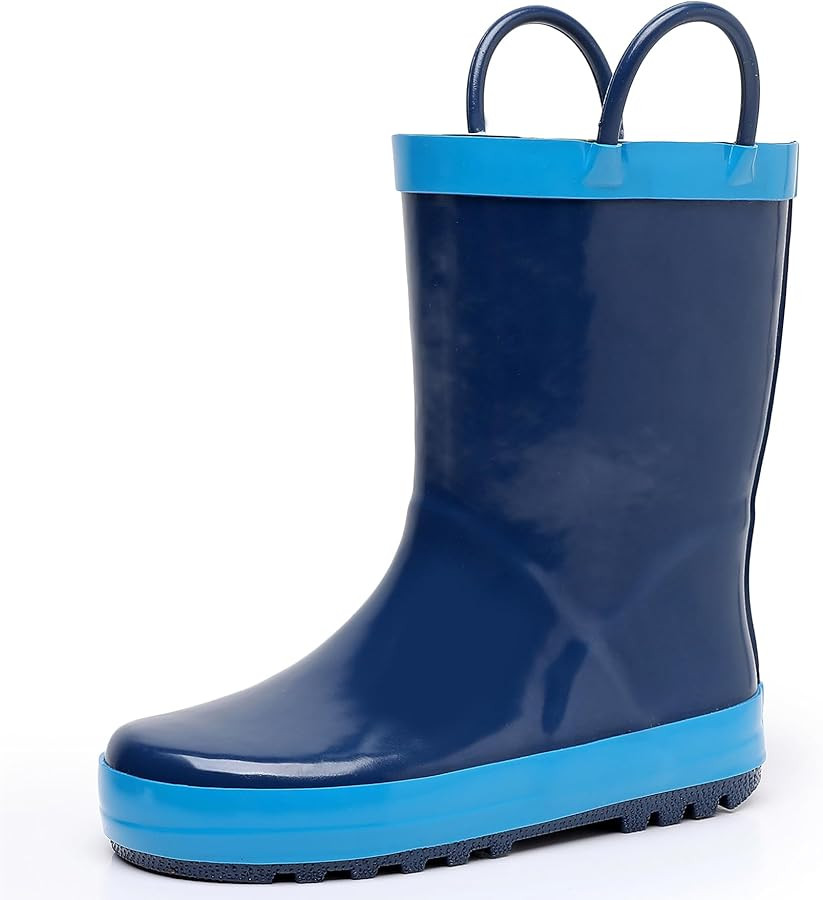 Toddler Rain Boots for Boys and Girls Waterproof Rubber Kids Rain Boots with Easy on Handles All-... | Amazon (US)