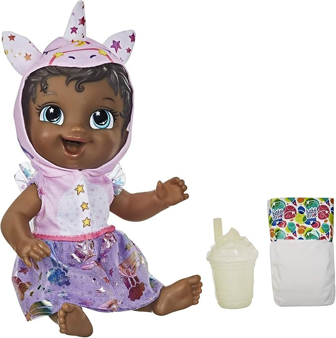 Baby Alive Tinycorns Doll, Unicorn, Accessories, Drinks, Wets, Black Hair Toy for Kids Ages 3 Yea... | Amazon (US)