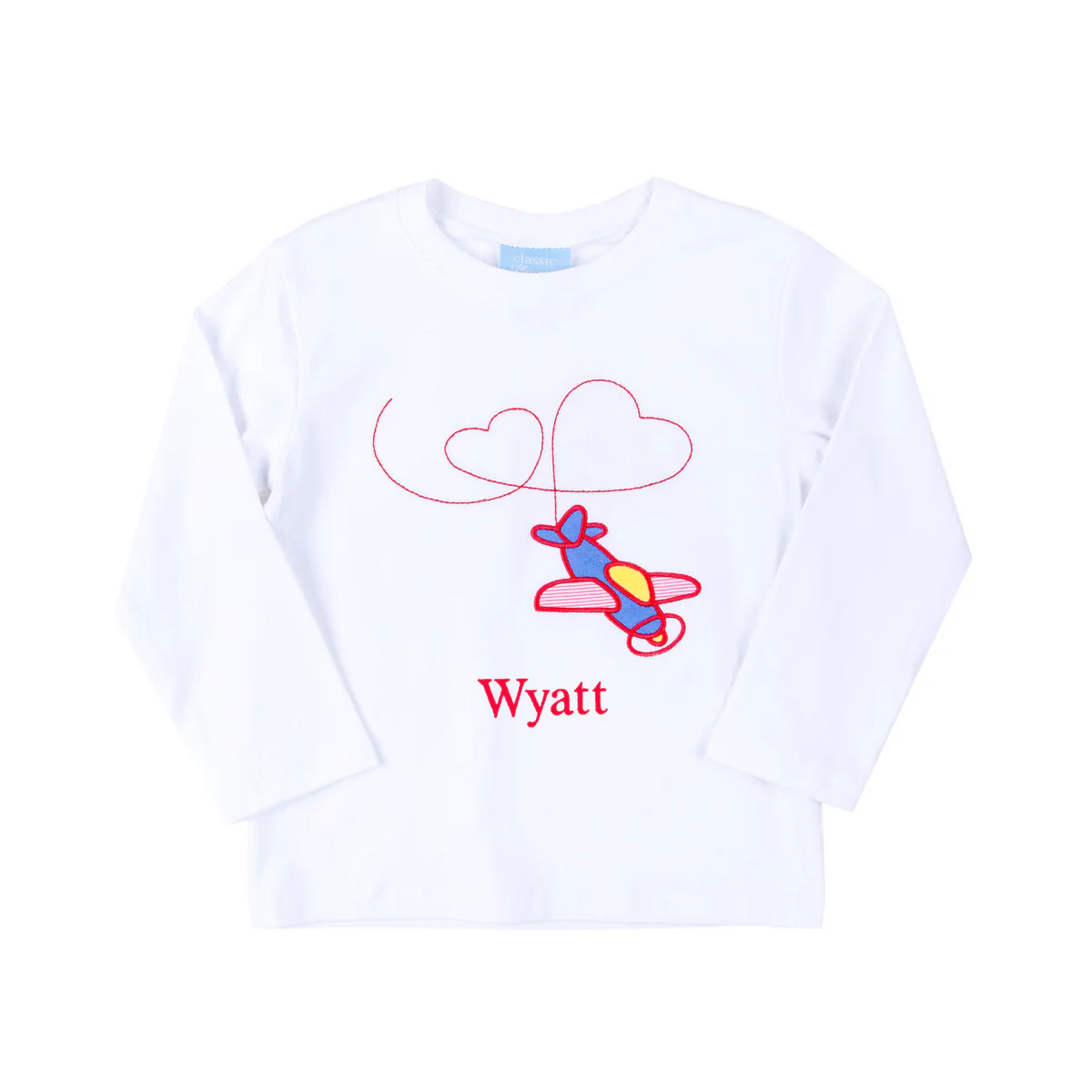 Airplane Heart White Long Sleeve Shirt | Classic Whimsy
