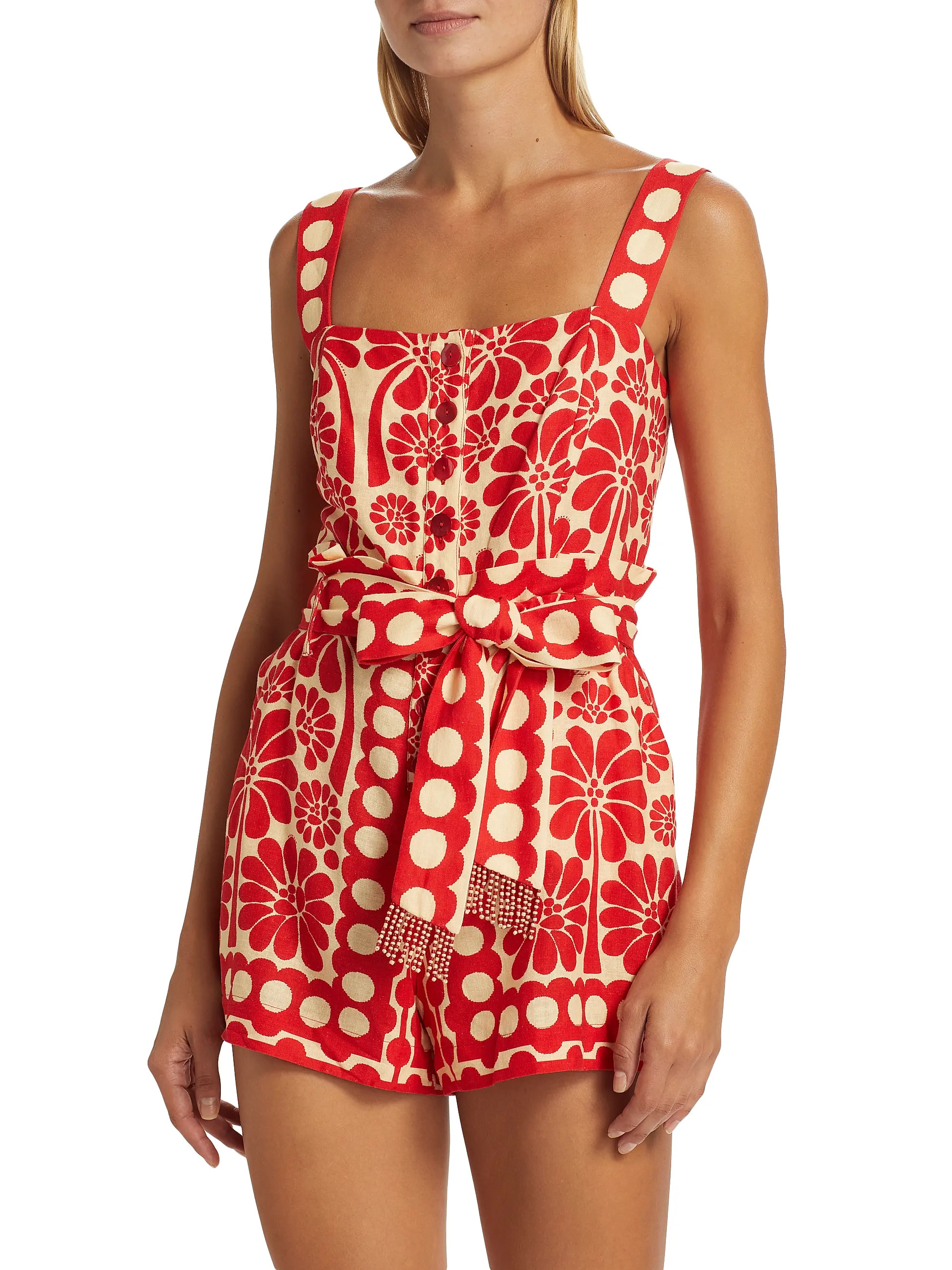 Palermo Belted Linen-Blend Romper | Saks Fifth Avenue