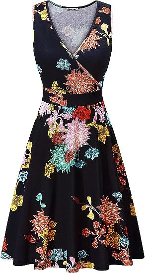 GUBERRY Womens Wrap V Neck Sleeveless Sundress Summer Flare Tank Dress with Pockets | Amazon (US)