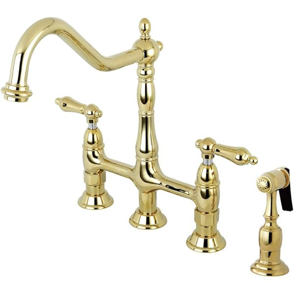 Kingston Brass KS1272TALBS Tudor 8 Inch Center Kitchen Faucet With Brass Sprayer, Polished Brass, 8- | Amazon (US)