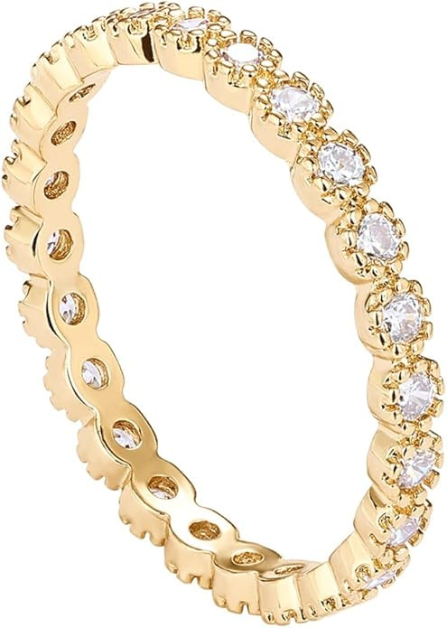 PAVOI Women's HGE Gold Plated Round Cubic Zirconia Bands Marquise Milgrain Eternity | Amazon (US)