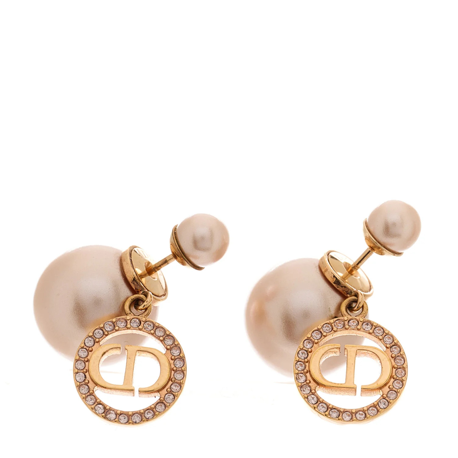 Pearl Crystal Tribal CD Drop Earrings Rose Gold | FASHIONPHILE (US)