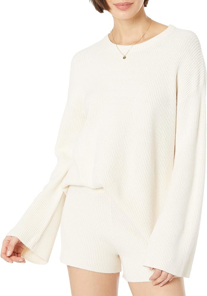 Amazon.com: The Drop Women's Alice Crewneck Back Slit Ribbed Pullover Sweater, Whisper White, XXS... | Amazon (US)