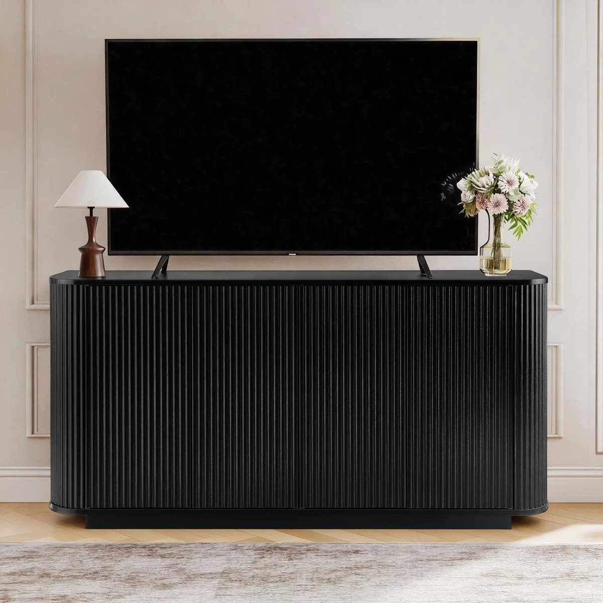 64" Modern Fluted Sideboard Buffet Cabinet - Grey Oak Storage Credenza | Wayfair North America