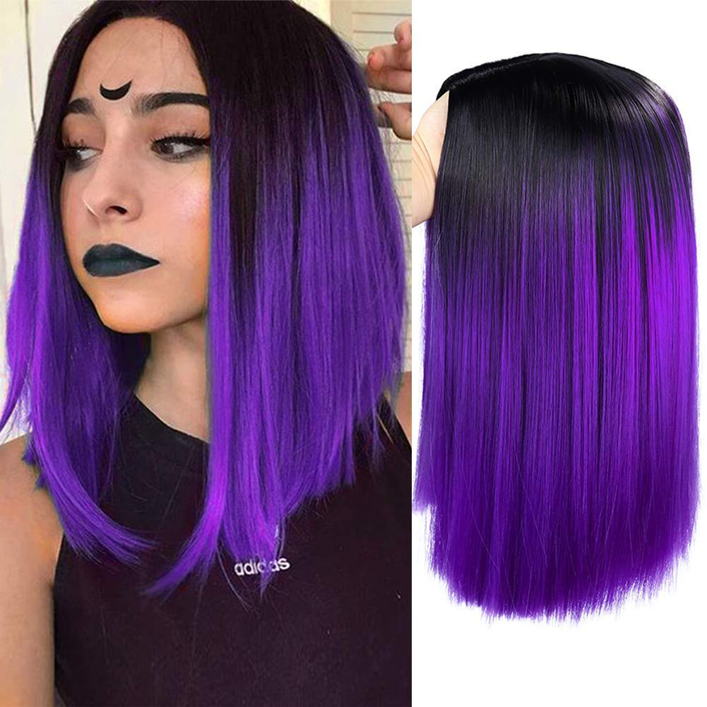HANNE Ombre Black to Purple Bob Wig Shoulder Length Bob Hair Short Straight Hair Bob Wigs for Wom... | Amazon (US)