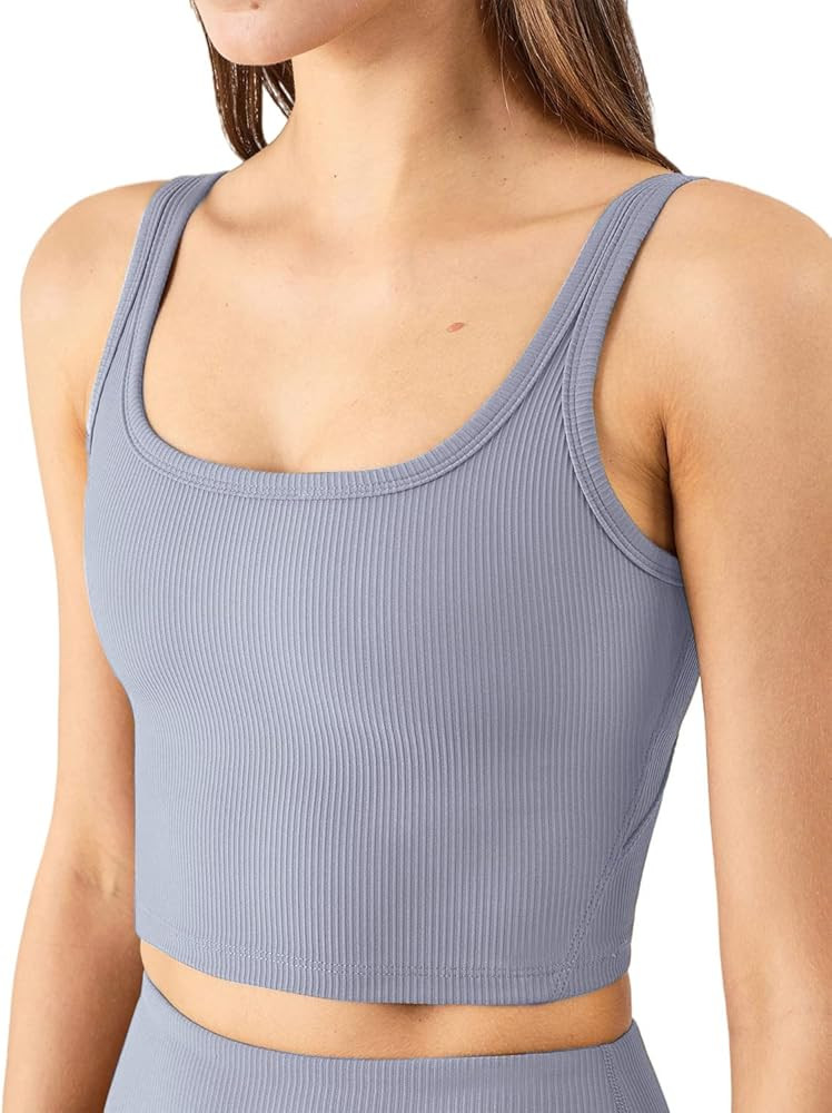 KIKIWING Women's Seamless Sports Bra Workout Crop Top Tank Tops for Women Long Lined Sports Bra Ribb | Amazon (US)