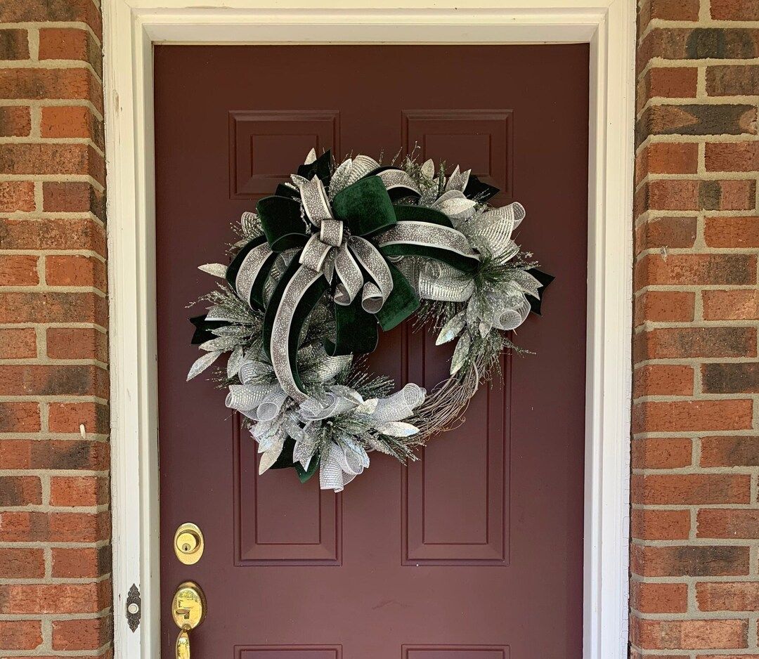 Emerald Green and Silver Christmas Wreath for Front Door - Etsy | Etsy (US)